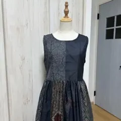 着物リメイク 大島紬からにぎやかなノースリーブワンピース(L)