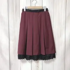 【アクシーズファム】プリーツスカート レース付き　バーガンディ　ウエストゴム　M