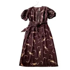 カネコイサオ 花柄ロングワンピース ブラウン パフスリーブ ウエストゴム F カネコイサオ 花柄ロングワンピース ブラウン パフスリーブ ウエスト