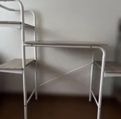 ホワイトスタンドデスク 棚付き コンパクト①
