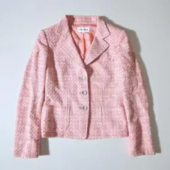 ハナエモリ　テーラードジャケット　ピンク　ツイード　総裏　美品　さくら色　可愛い