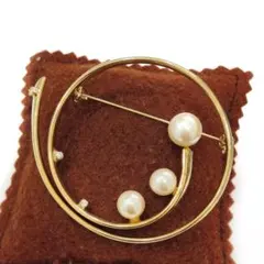 ヴィンテージサークル渦巻きパールオープンブローチ