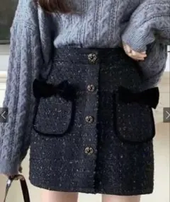 GRL インパン裏地付きツイードリボン台形ミニスカート[ac1977]