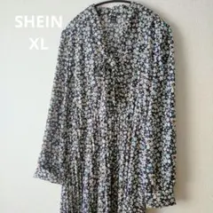 SHEIN（シーイン）花柄ロングワンピース　ボウタイ　XL　春秋