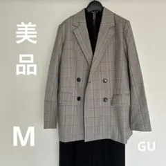 ❤️SALE中❤️美品☆GUグレーンチェック柄ダブルブレストジャケット M 軽い