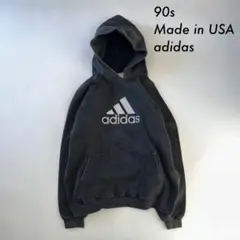 90s adidas USA製 パフォーマンスロゴ パーカー フェードブラックL