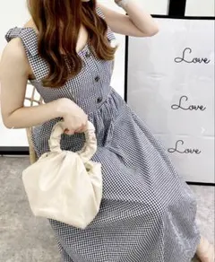 INGNI 肩リボンワンピース ギンガムチェック ぽこぽこシャーリングワンピース