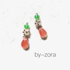 チェリー ピンク グリーン ハートドロップ ビーズ シルバー イヤリング ピアス