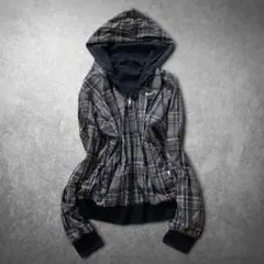 NIKE ナイキ リバーシブルジップパーカー 短丈 チェック XL Y2Kテックのサムネイル