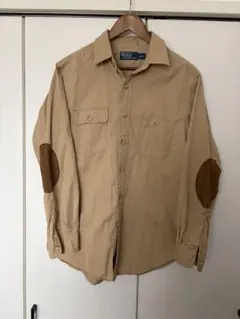 RALPH LAUREN 長袖シャツ ベージュ エルボーパッチ