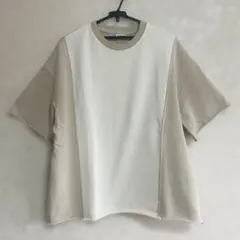【美品】ZARA メンズ バイカラーTシャツ 切替デザイン ベージュ系