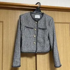 ノーカラージャケット グレー系 クロップド丈