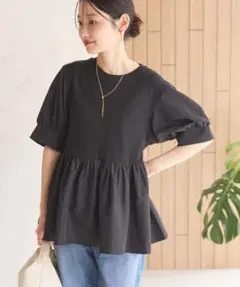 AMERICAN HOLIC 異素材切替ペプラムプルオーバー　BLACK