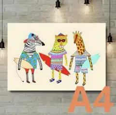 ポスター　アート　インテリア　動物　サーフィン　ミッドセンチュリー　カフェ　A4