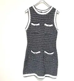 H&M ツイード調 ニットワンピース M(L相当) 紺×白