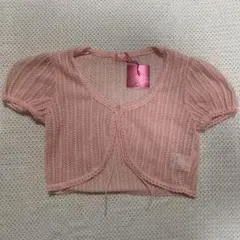 【新品タグ付】メゾピアノ クリスタル 透かし編み リボンボレロ 160 ピンク