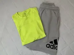 adidasセット Lサイズ 半袖Tシャツ ハーフパンツ ネオンイエロー グレーのサムネイル