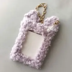 トレカケース B8サイズ ふわふわ 紫 硬質ケース付き チャーム付き ネコ耳