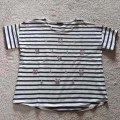 ビジュー付き ボーダー 半袖Tシャツ