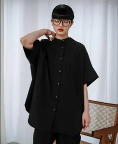新品同様 FASHIRU バンドカラーシャツ 黒