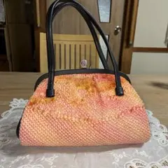 美品】オーストリッチ パッチワーク レザー ハンドバッグ ピンク色 