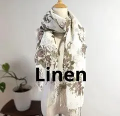【新品】リネン 麻　透け感　張り感 花柄 大判ストール ショールのサムネイル