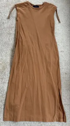 SHIPS ライトブラウン系ノースリーブ ロング丈ワンピース 実寸M