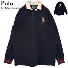 ポロバイラルフローレン ラガーシャツ エルボーパッチ 両面刺繍 背番号3 M