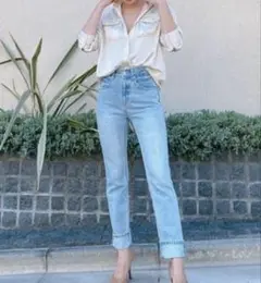 Vicente straight long denim Sサイズ ライトブルー