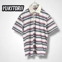 YUKITORII （ユキトリイ）刺繍ロゴ入り半袖ポロシャツ 薄手M ボーダー柄のサムネイル