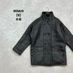 REMUS/ムートンコート/9/ブラック/羊革/本革/ナッパレザー/高級感/厚手