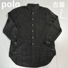 polo 古着　長袖　チェック　ネルシャツ　ブラック　ベージュ　L 美品　メンズ