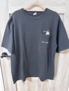猫プリント ポケット付き Tシャツ Mサイズ