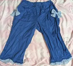 120cm リボン付き青 パンツ　ズボン