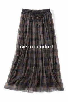リブ イン コンフォート　チェックチュールが華やかなギャザースカート MP