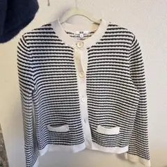 ユニクロ　L 黒白ストライプ ニットカーディガン