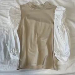 即購入可能！　パフスリーブ 長袖トップス M ベージュ・ホワイト