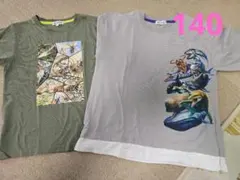 昆虫　海の生き物　最強王図鑑　Tシャツ オリーブグリーン　グレー2枚セット140