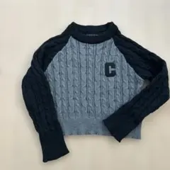 ケーブル編み長袖セーター グレー/黒