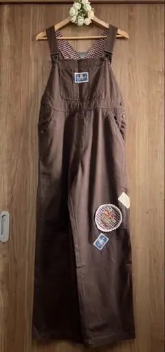 ☆PIPE HOUSEブラウン オーバーオール チェック柄 サイズL