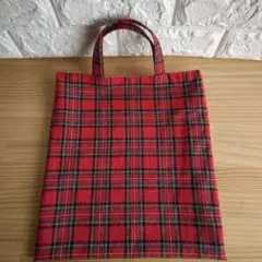 タータンチェック柄【赤】トートバッグ　内ポケット付き　✻ハンドメイド✻