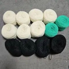 ラメ入り毛糸セット（ホワイト・ブラック・グリーン）