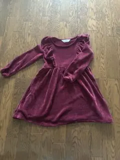 新品　H&M キッズ ベロアニットワンピース ボルドー 122/128