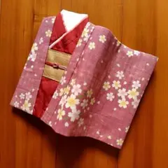 ブックカバー　打ち掛け　流水桜　ピンク×赤　文庫本サイズ