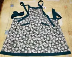 花柄エプロン 緑と白 2ポケット