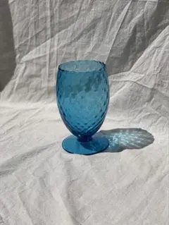 ブルー　グラス　ビンテージ　フラワーベース　花瓶