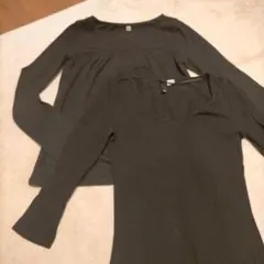 黒色 カットソー 長袖 七分袖 インナー　Tシャツ 2枚組 まとめ売り