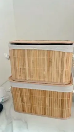 竹製 蓋付きバスケット 4段