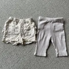 プティマイン おしりフリル ショートパンツ、七部丈パンツ 2点セット 80サイズ