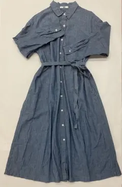 UNIQLO長袖 デニムシャツワンピース ロング ベルト付き 羽織り